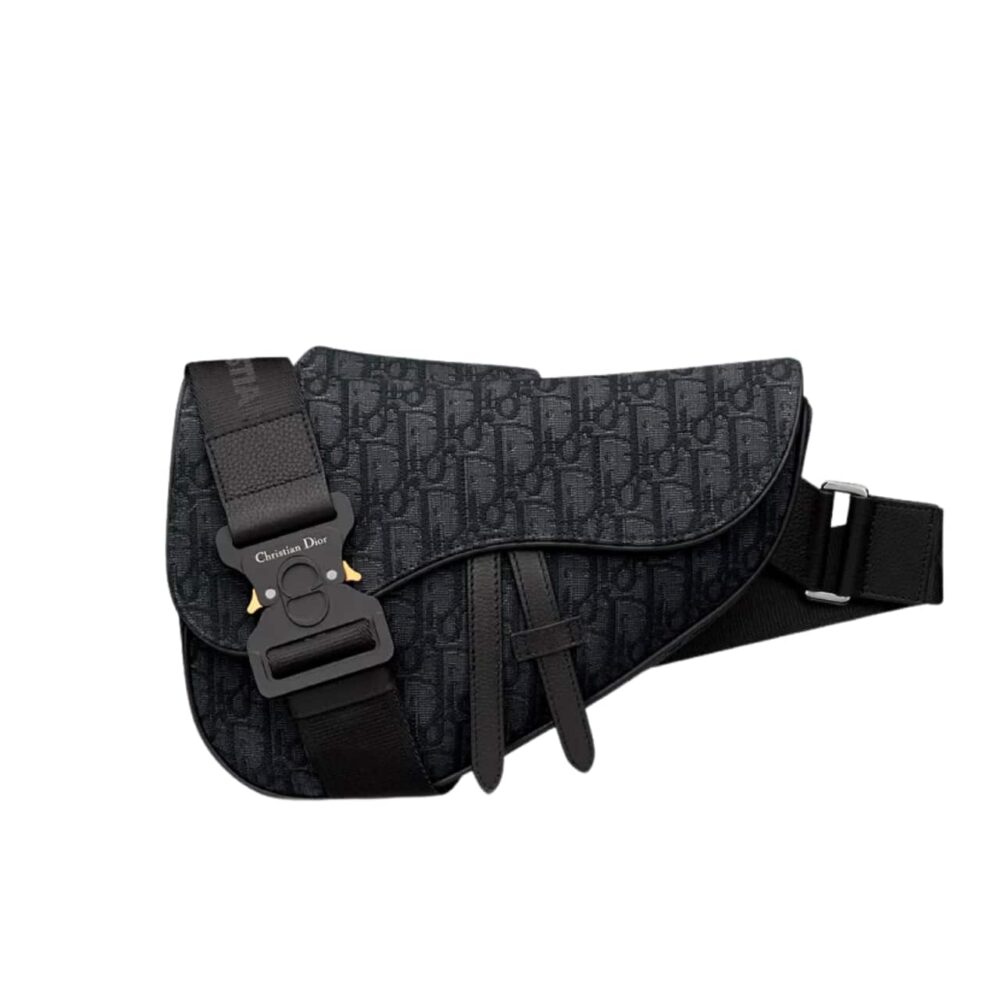 DIOR OBLIQUE JACQUARD SADDLE BAG BLACK 25CM 1ADPO093YKY H00N