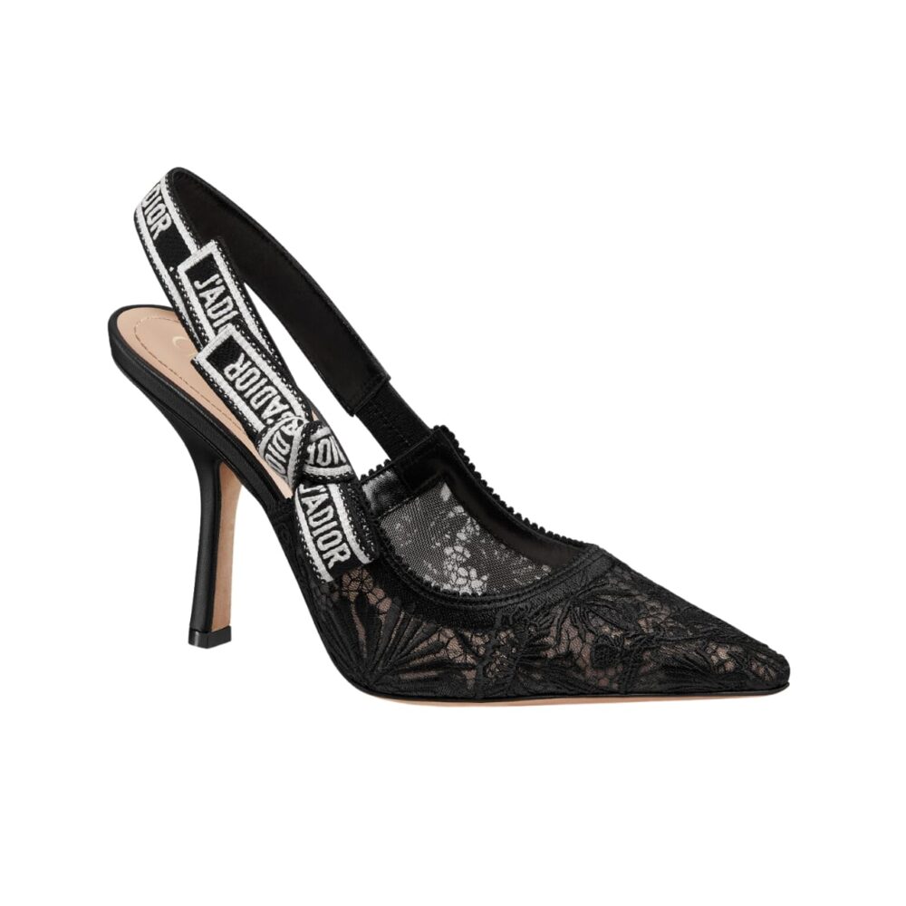 DIOR J'ADIOR SLINGBACK PUMP TRANSPARENT MESH EMBROIDERED IN BLACK KCV039CDTS900 E03