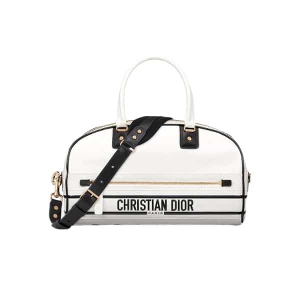 DIOR MEDIUM VIBE ZIP BOWLING BAG WHITE SMOOTH M6202OOBR_M879