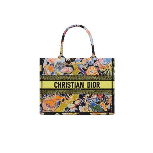 DIOR MEDIUM BOOK TOTE BLACK MULTICOLOR DIOR ZODIAC FANTASTICO EMBROIDERY 36CM M1296ZRZA M911