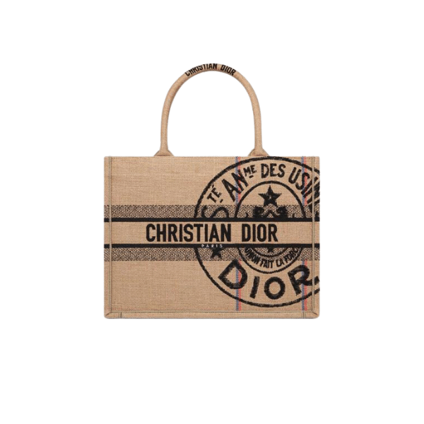 DIOR MEDIUM BOOK TOTE BEIGE JUTE CANVAS EMBROIDERED 36CM M1296ZRUW M918