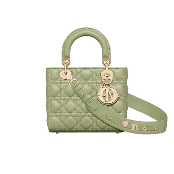 DIOR MEDIUM LADY BLUSH CANNAGE BAG GREEN 20CM
