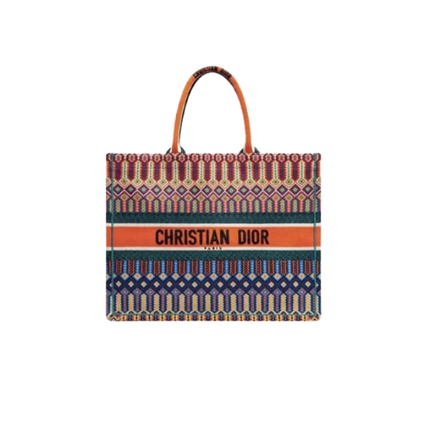 DIOR LARGE BOOK TOTE CANVAS EMBROIDERY DARK MULTICOLOR
