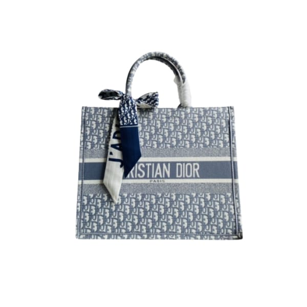 DIOR LARGE TOTE TOILE DE JOUY EMBROIDERY LIGHT BLUE 42CM
