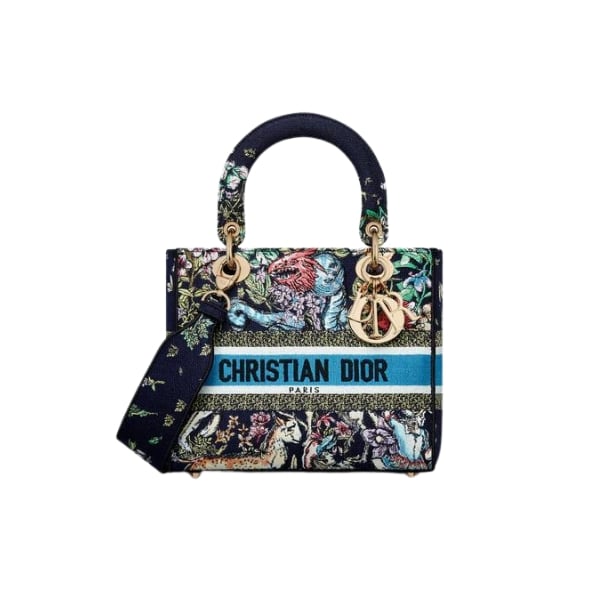 DIOR MEDIUM LADY D-LITE BLUE MULTICOLOR D-CONSTELLATION EMBROIDERY M0565ORUV_M928 24CM