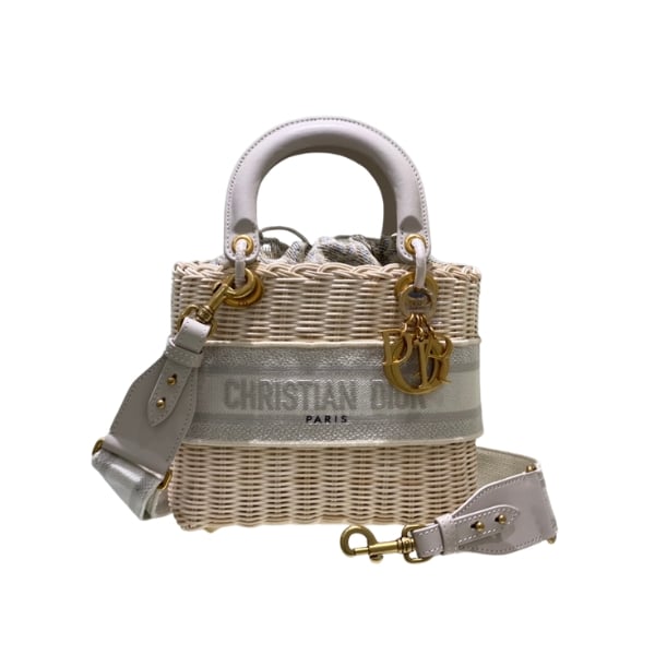 DIOR MEDIUM LADY NATURAL WICKER GREY OBLIQUE JACQUARD M0565CMVO 24CM
