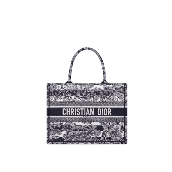 DIOR MEDIUM BOOK TOTE NAVY BLUE TOILE DE JOUY STRIPES EMBROIDERY 36CM M1296ZRLP M928