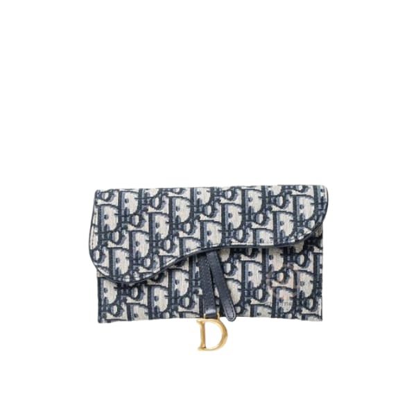 DIOR LONG SADDLE WALLET WITH CHAIN GRAY OBLIQUE JACQUARD 19CM S5614CTZQ_M928