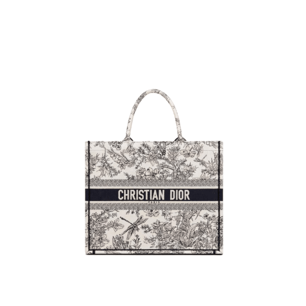 DIOR LARGE BOOK TOTE BLUE TOILE DE JOUY FLOWERS EMBROIDERY 42CM M1286ZTQW M808