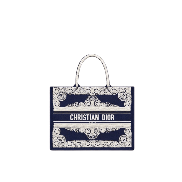 DIOR LARGE BOOK TOTE BLUE AND WHITE CORNELY EMBROIDERY 42CM 1286ZTZB M928