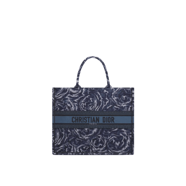 DIOR LARGE BOOK TOTE BLUE DIOR ROSES EMBROIDERY 42CM M1286ZRVG M928