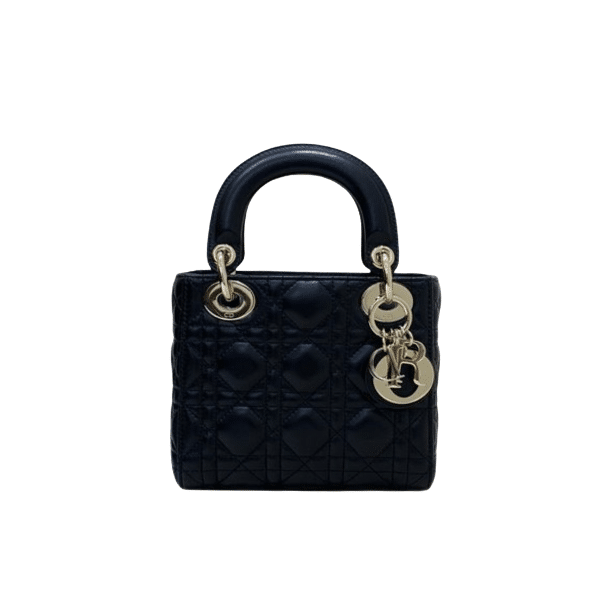 DIOR MEDIUM LADY BLUSH CANNAGE BAG SHINY BLACK 20CM