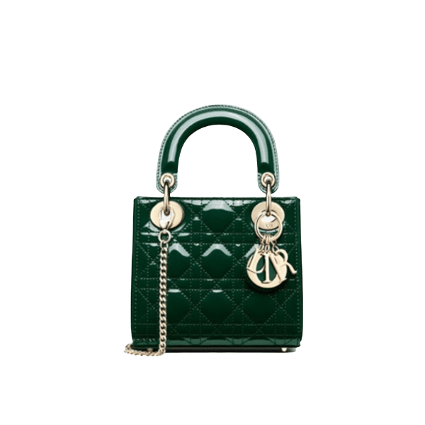 DIOR MEDIUM LADY BLUSH CANNAGE BAG DARK GREEN 20CM