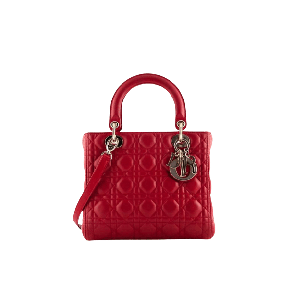 DIOR MEDIUM LADY BLUSH CANNAGE BAG SHINY DARK RED 20CM