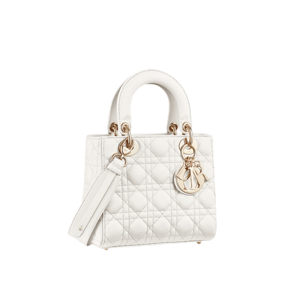 DIOR MEDIUM LADY BLUSH CANNAGE BAG WHITE 20CM