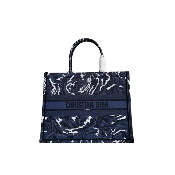 DIOR UNISEX CD LARGE BOOK TOTE BLUE DIOR ROSES EMBROIDERY 42CM M1286ZRVG_M928