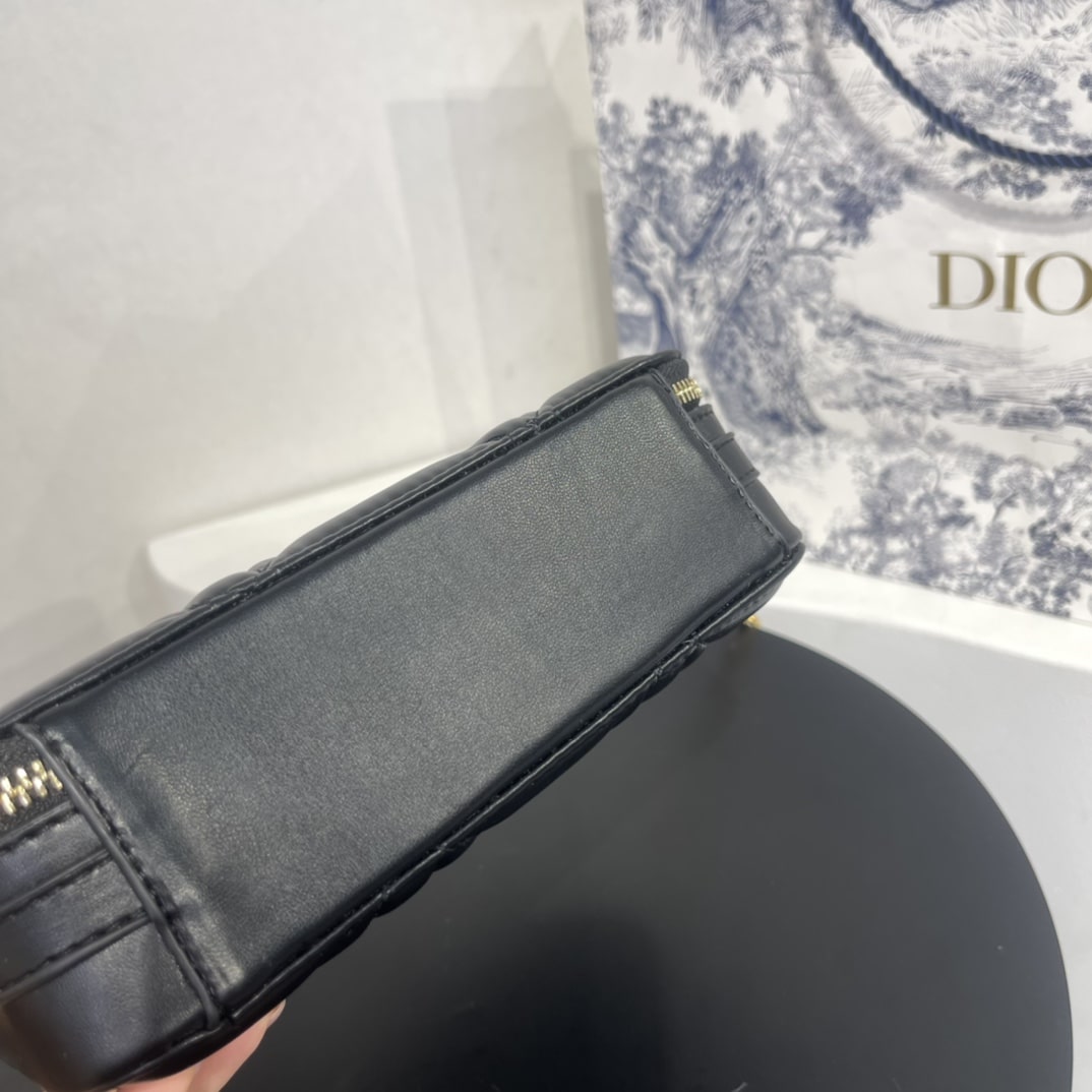 DIOR QUILTED MACROCANNAGE CALFSKIN CARO BOX CHAIN BAG BLACK - Image 8