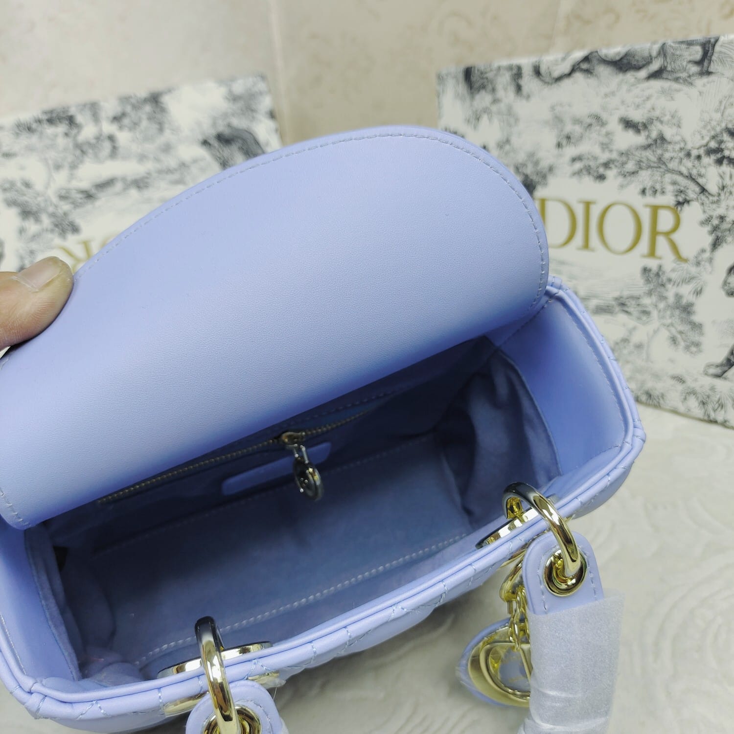 DIOR MEDIUM LADY BLUSH CANNAGE BAG MIX LIGHT BLUE 20CM - Image 7