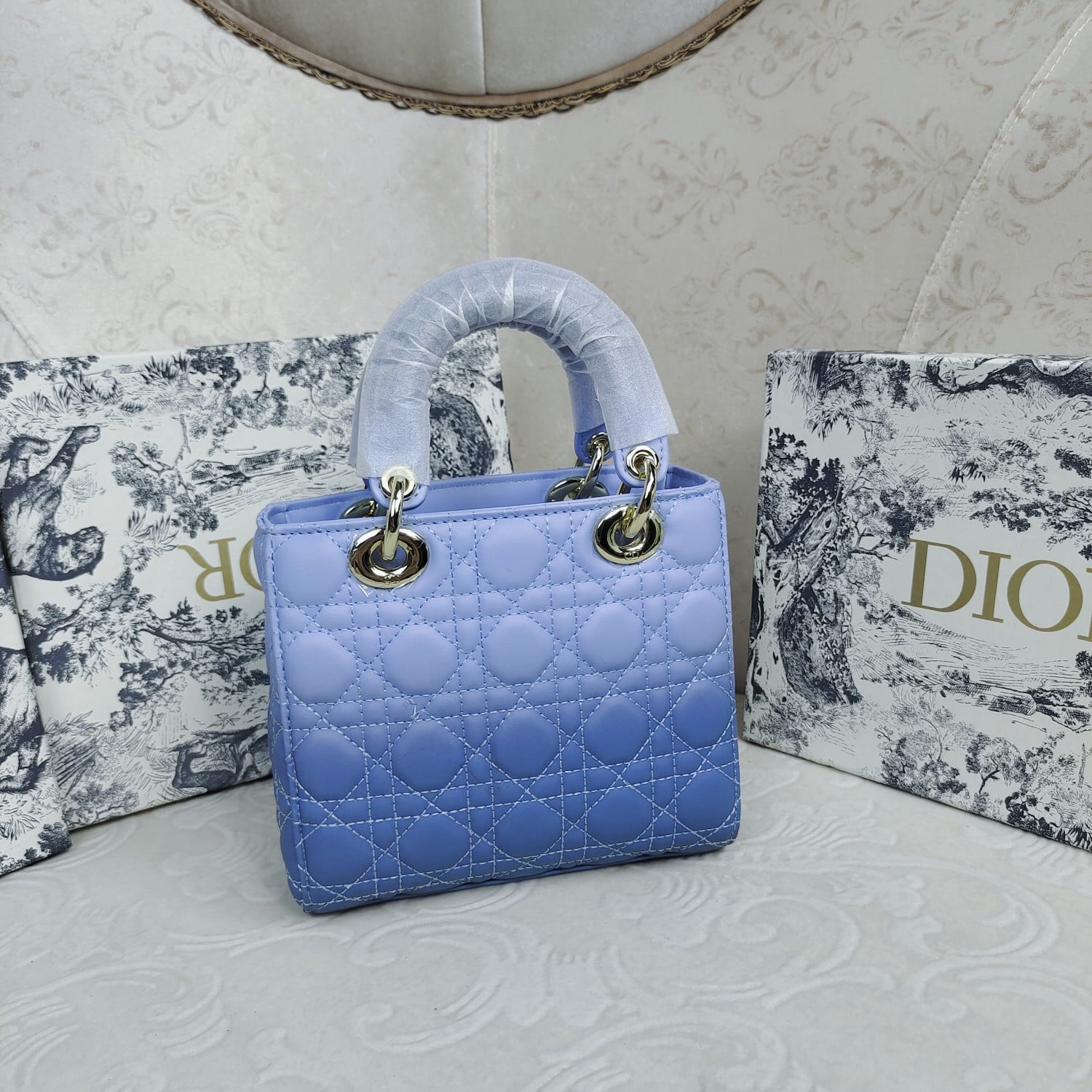 DIOR MEDIUM LADY BLUSH CANNAGE BAG MIX LIGHT BLUE 20CM - Image 6