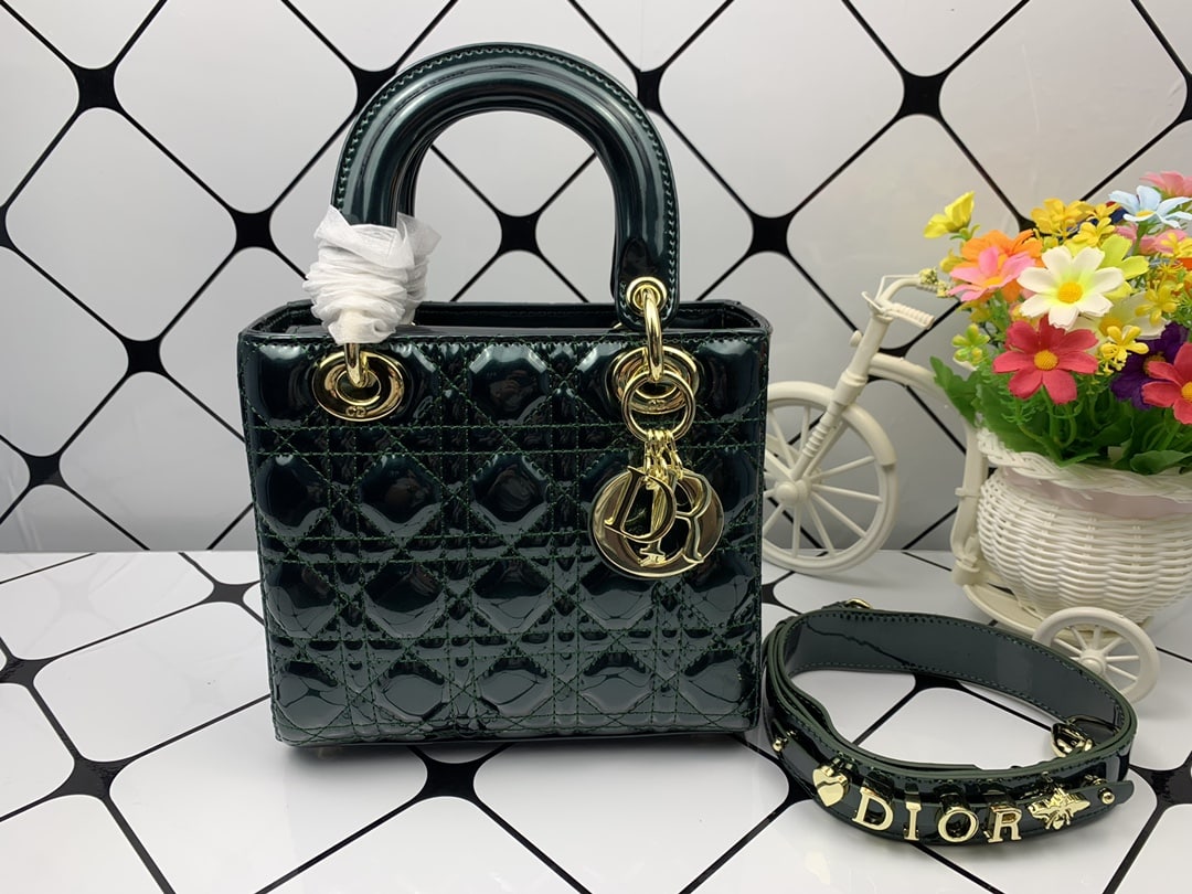 DIOR MEDIUM LADY BLUSH CANNAGE BAG DARK GREEN 20CM - Image 4