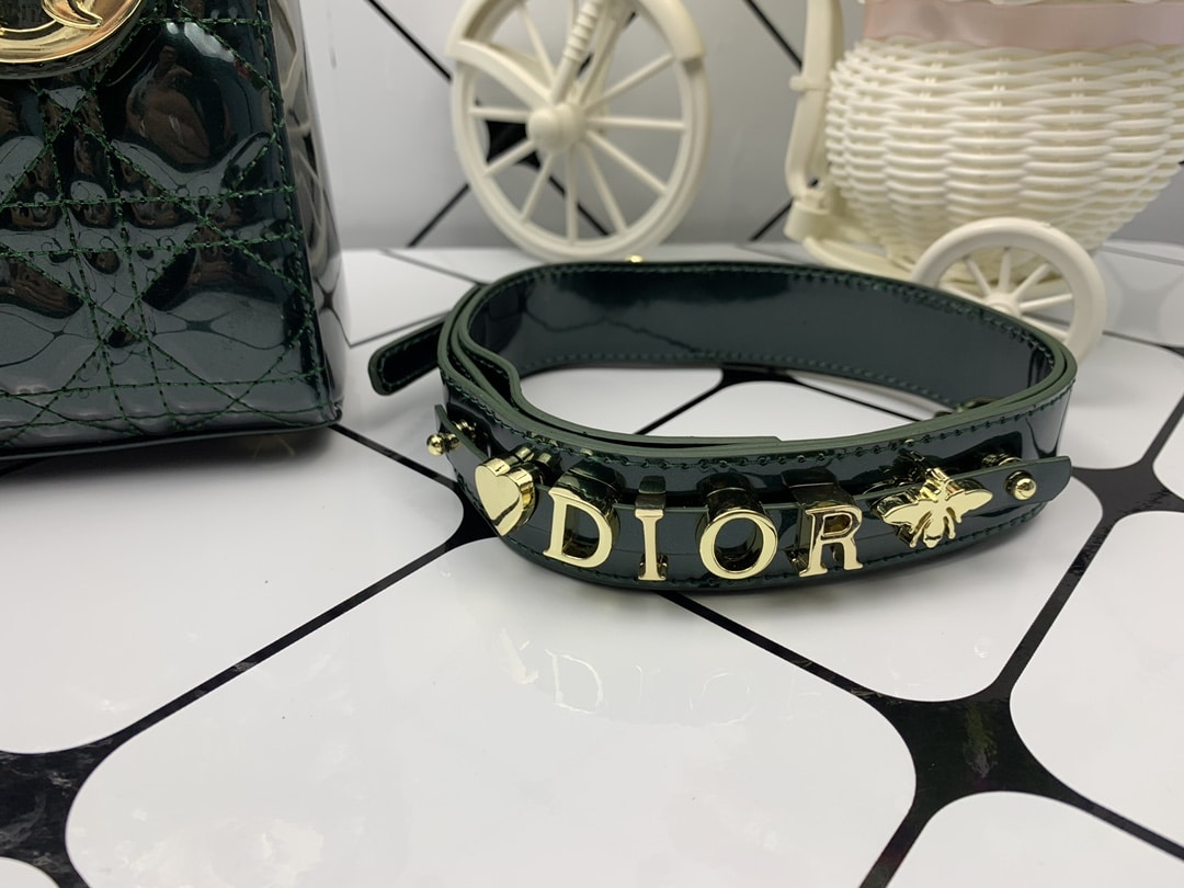 DIOR MEDIUM LADY BLUSH CANNAGE BAG DARK GREEN 20CM - Image 5