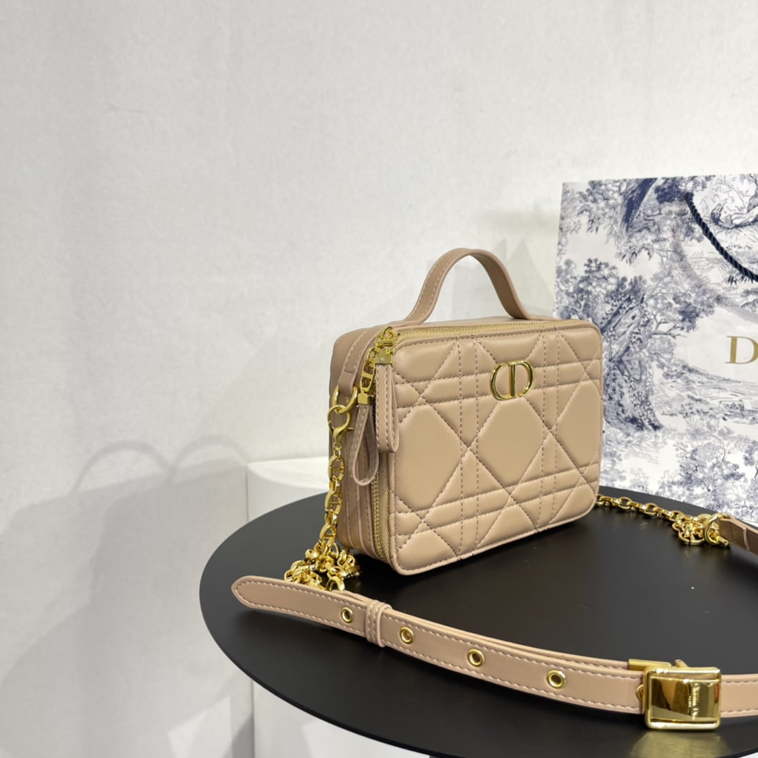 DIOR QUILTED MACROCANNAGE CALFSKIN CARO BOX CHAIN BAG BEIGE - Image 7