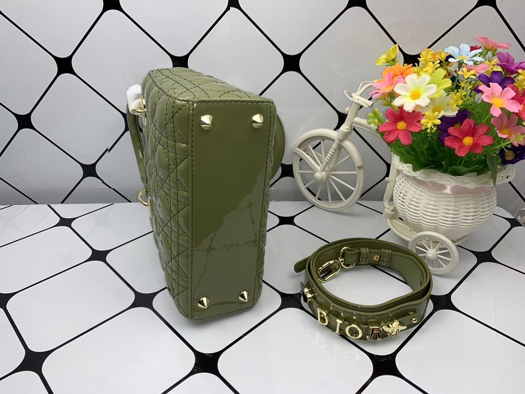 DIOR MEDIUM LADY BLUSH CANNAGE BAG GREEN 20CM - Image 3