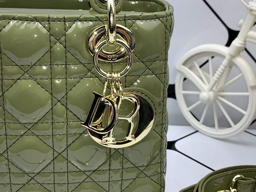 DIOR MEDIUM LADY BLUSH CANNAGE BAG GREEN 20CM - Image 4