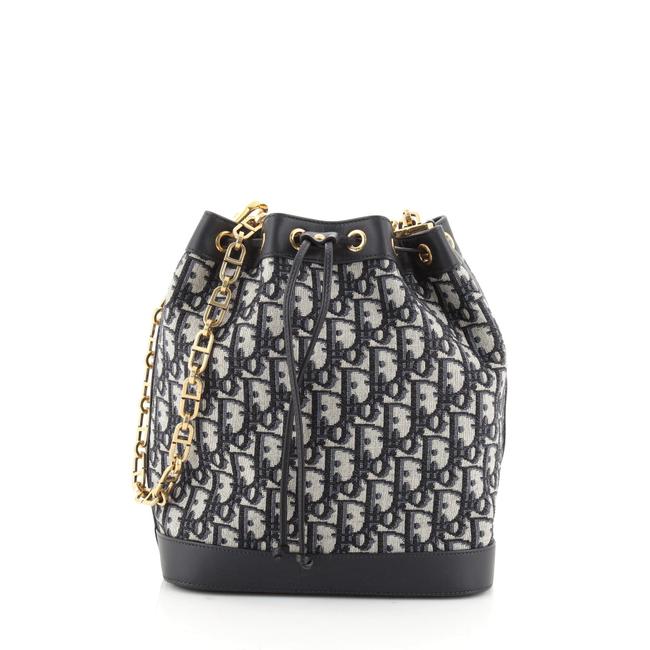 DIOR DRAW STRING BUCKET BAG OBLIQUE BLACK 22CM LU84214014002