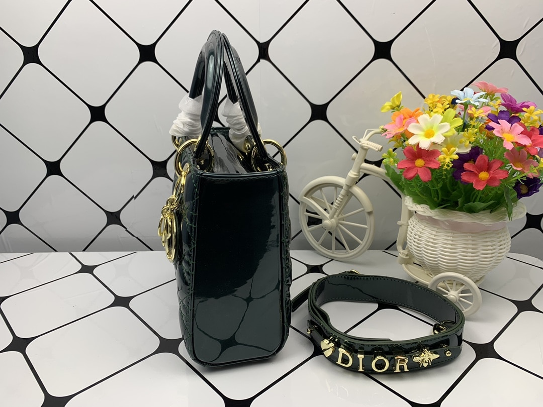 DIOR MEDIUM LADY BLUSH CANNAGE BAG DARK GREEN 20CM - Image 6