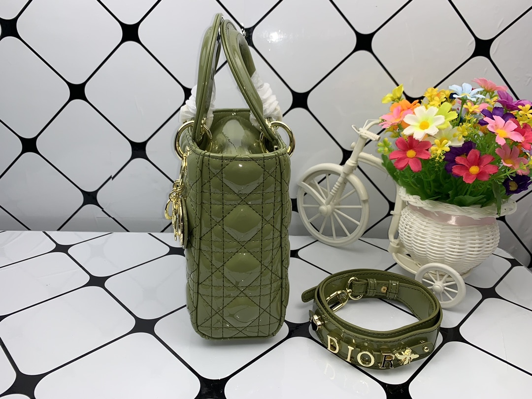 DIOR MEDIUM LADY BLUSH CANNAGE BAG GREEN 20CM - Image 6