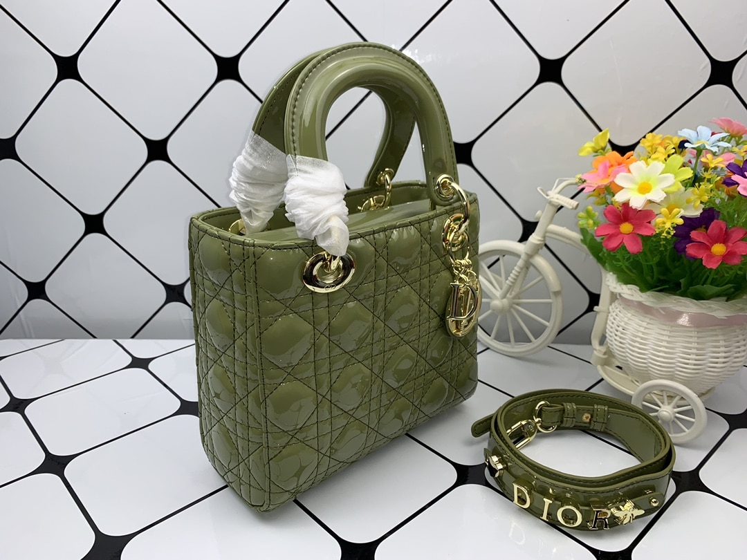 DIOR MEDIUM LADY BLUSH CANNAGE BAG GREEN 20CM - Image 5