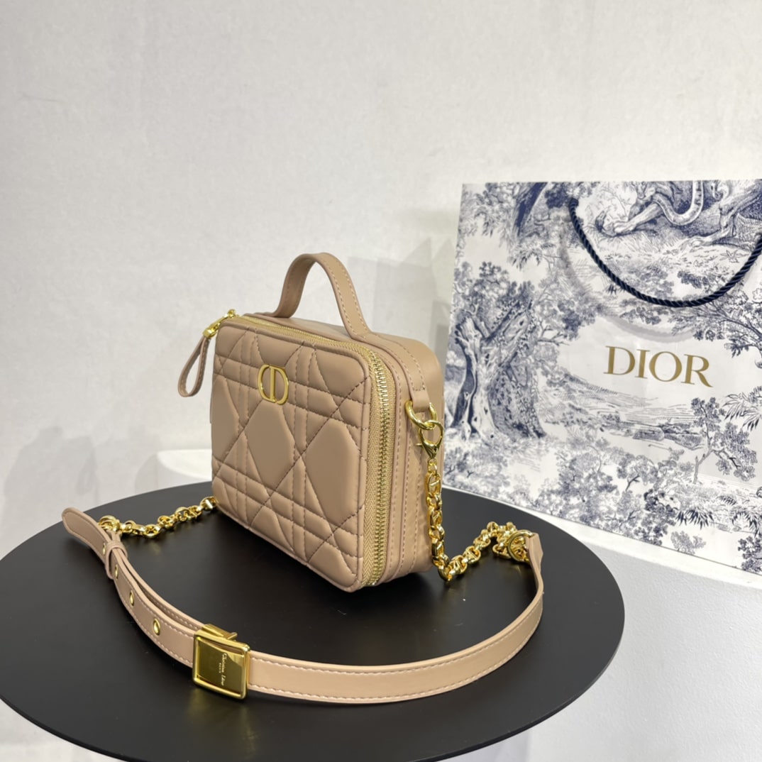 DIOR QUILTED MACROCANNAGE CALFSKIN CARO BOX CHAIN BAG BEIGE - Image 8