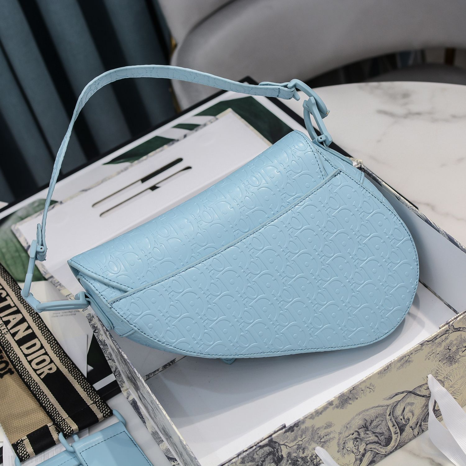 DIOR SADDLE OBLIQUE EMBOSSED BLUE - Image 8