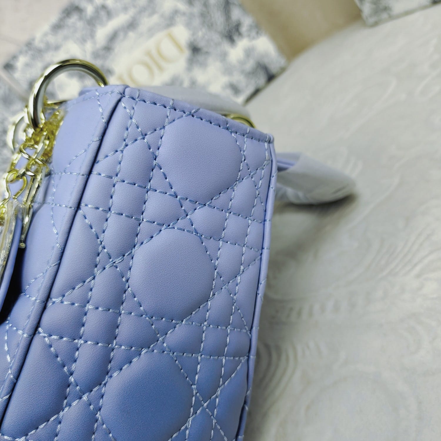 DIOR MEDIUM LADY BLUSH CANNAGE BAG MIX LIGHT BLUE 20CM - Image 8