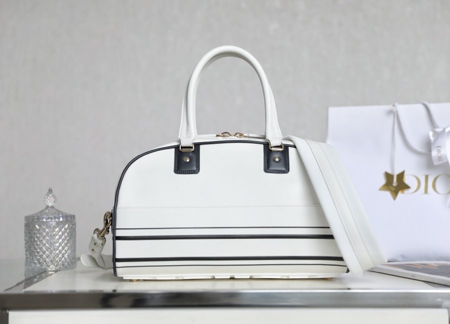 DIOR MEDIUM VIBE ZIP BOWLING BAG WHITE SMOOTH M6202OOBR_M879 - Image 9