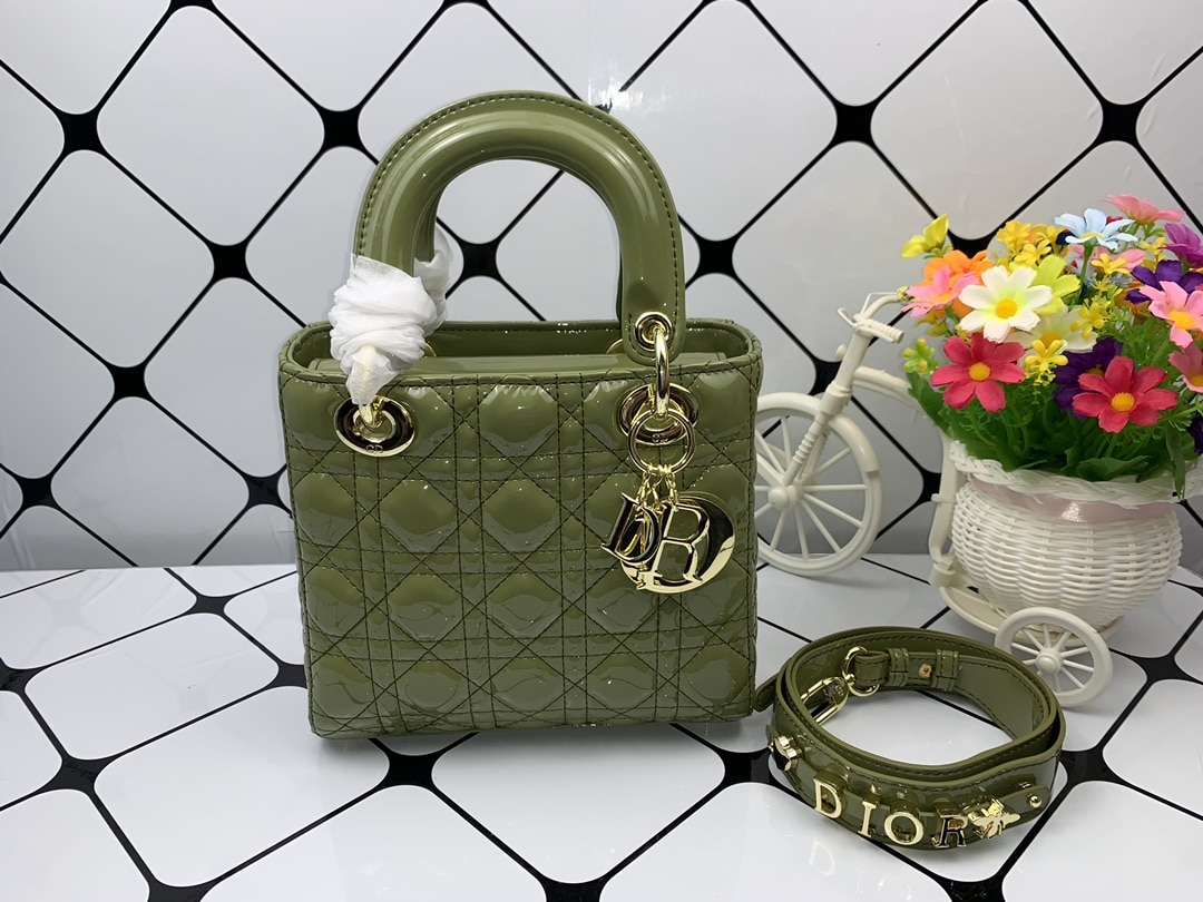 DIOR MEDIUM LADY BLUSH CANNAGE BAG GREEN 20CM - Image 7