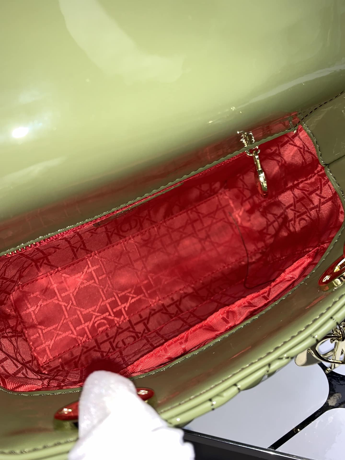 DIOR MEDIUM LADY BLUSH CANNAGE BAG GREEN 20CM - Image 8