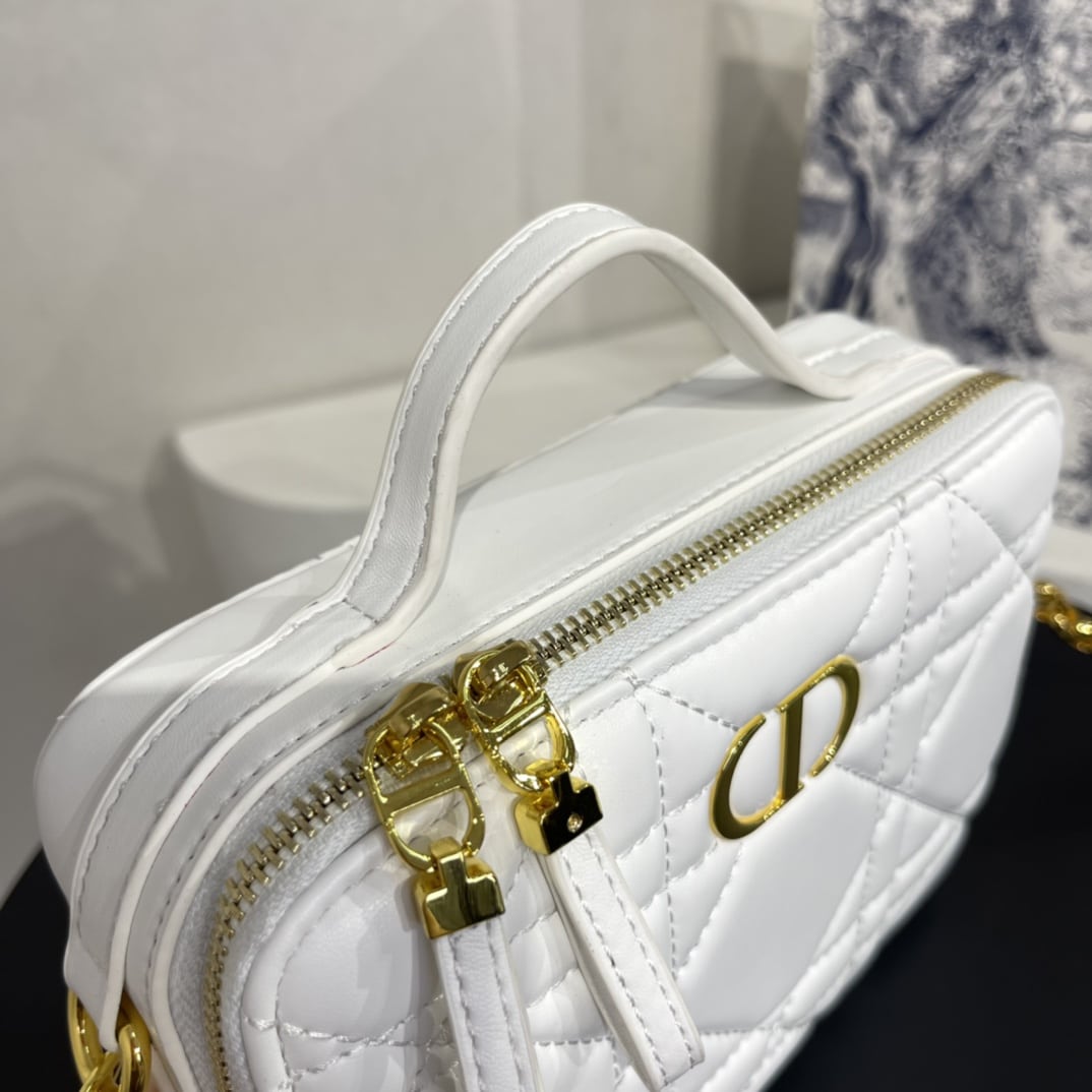 DIOR CARO BOX BAG WITH CHAIN WHITE 19.5CM S5140UNGX_M77P - Image 7