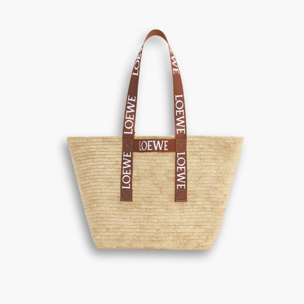 Loewe Fold Shopper In Raffia Natural And Tan 35cm B507X23X04 2435