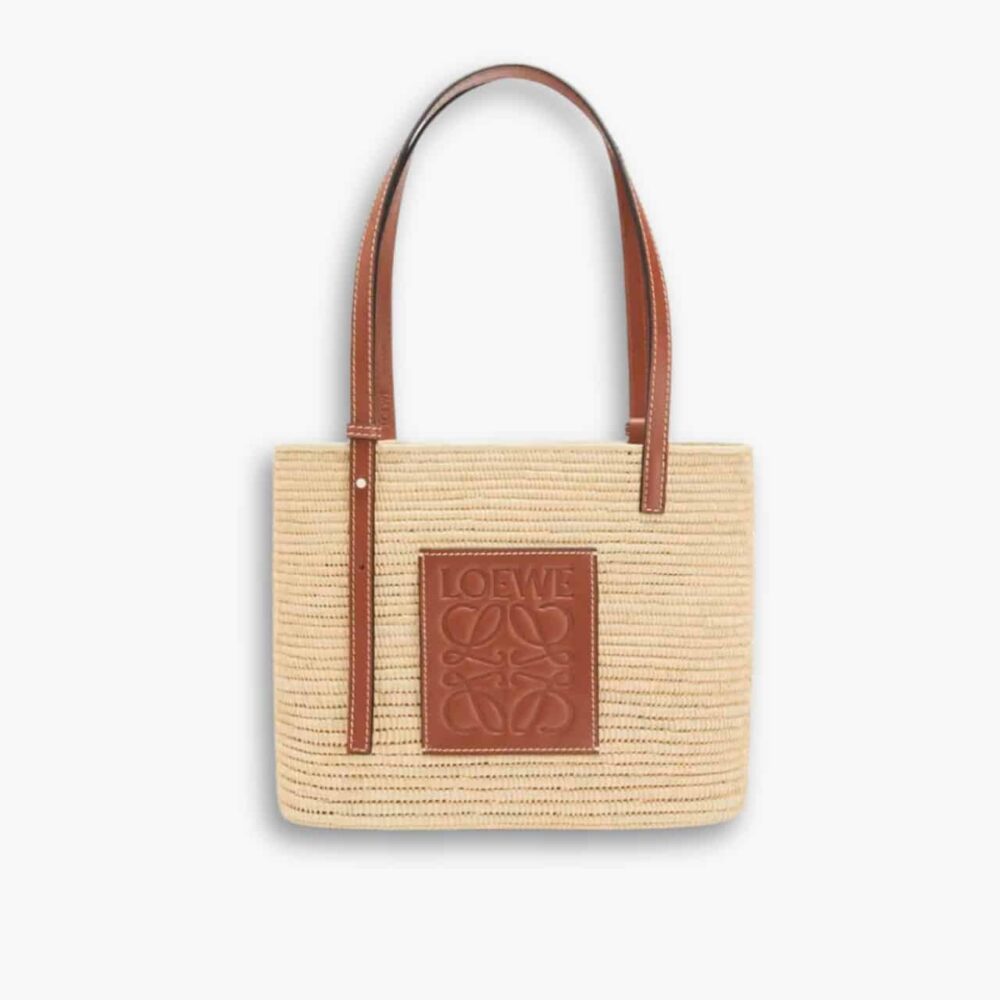 LOEWE Small Square Basket Bag Natural And Tan 27cm