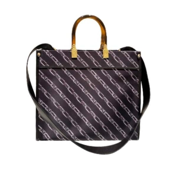 FENDI SHOPPER BAG CHAIN PRINT DARK BLUE 35CM