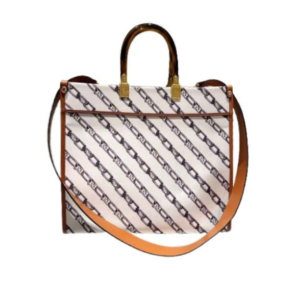 FENDI SHOPPER BAG CHAIN PRINT WHITE 35CM