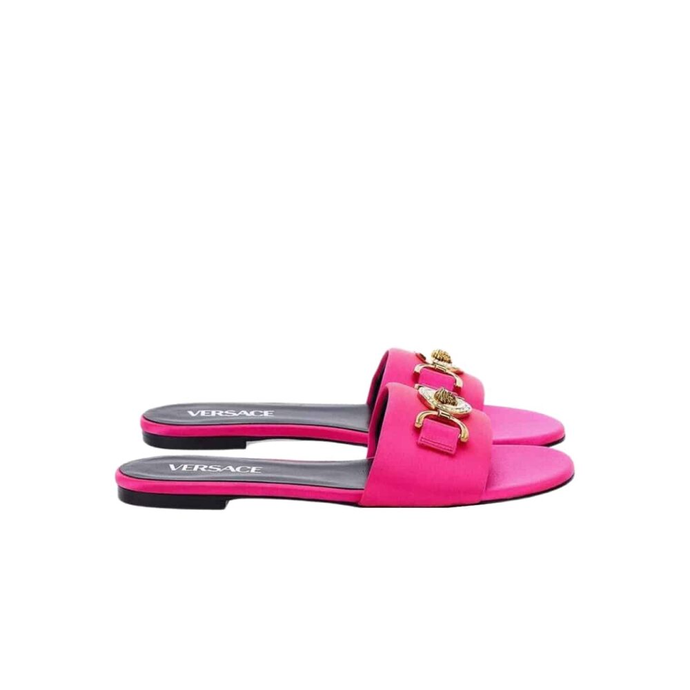 VERSACE MULE FUCHSIA FLAT SANDALS PINK