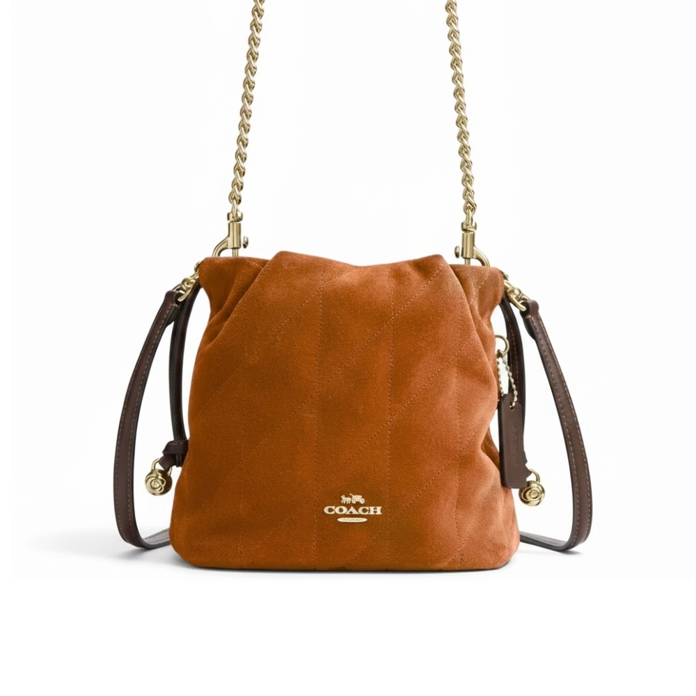 COACH FAYE MINI DRAWSTRING BAG WITH QUILTING BROWN 18CM