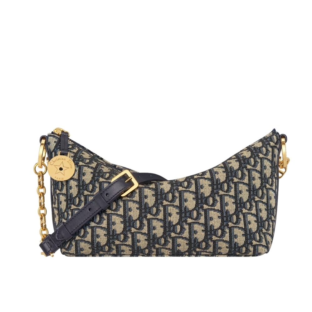 DIOR DIORSTAR HOBO BAG WITH CHAIN BLUE JACQUARD 22CM S3202UTZQ M928