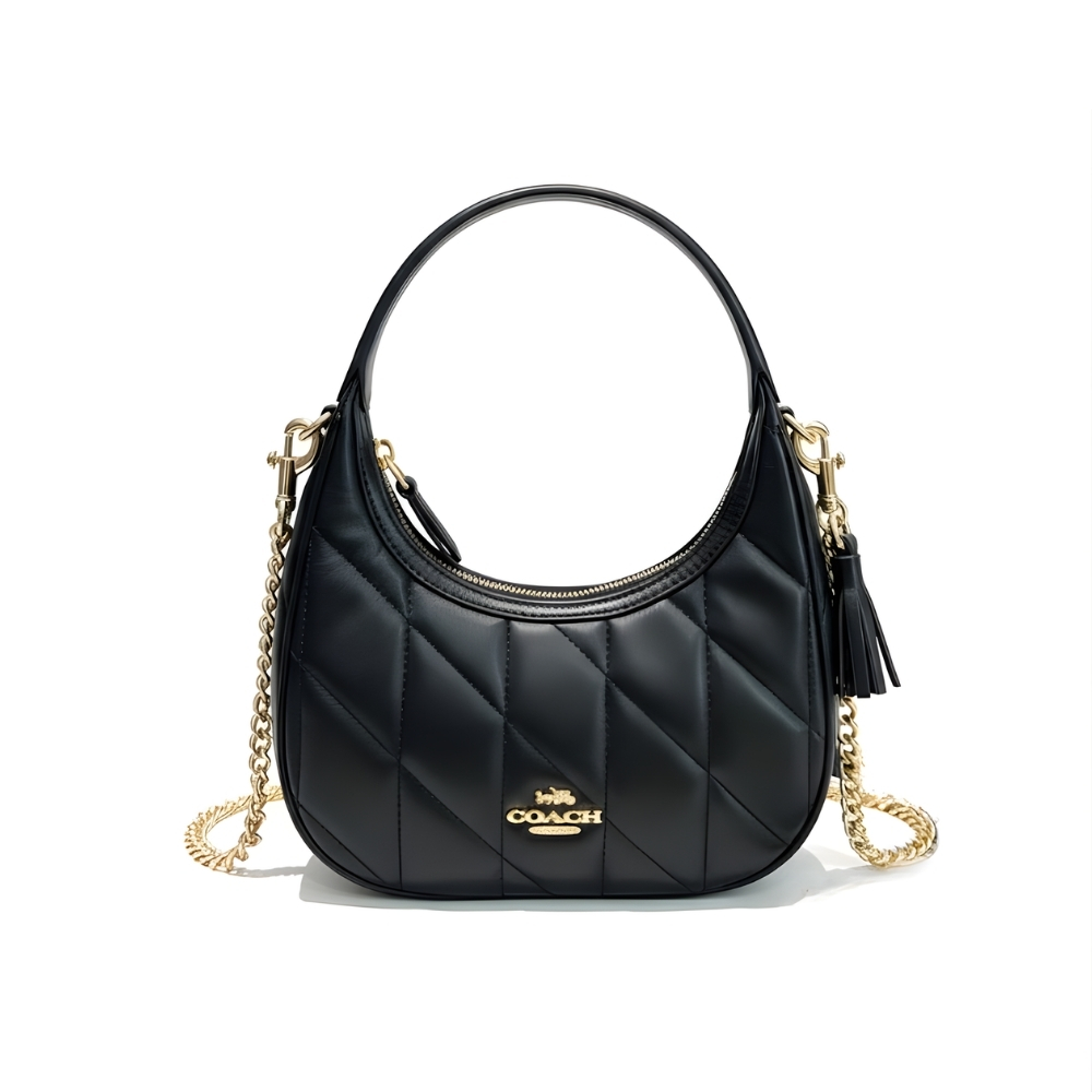 COACH CARMEN MINI CROSSBODY BAG WITH QUILTING BLACK LEATHER 20CM