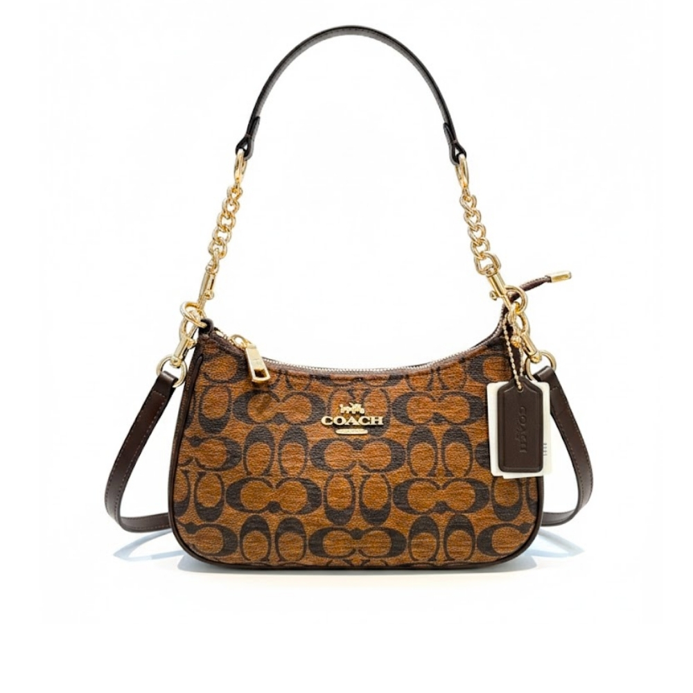 COACH TERI SHOULDER BAG IN SIGNATURE CANVAS LIGHT BROWN 24CM