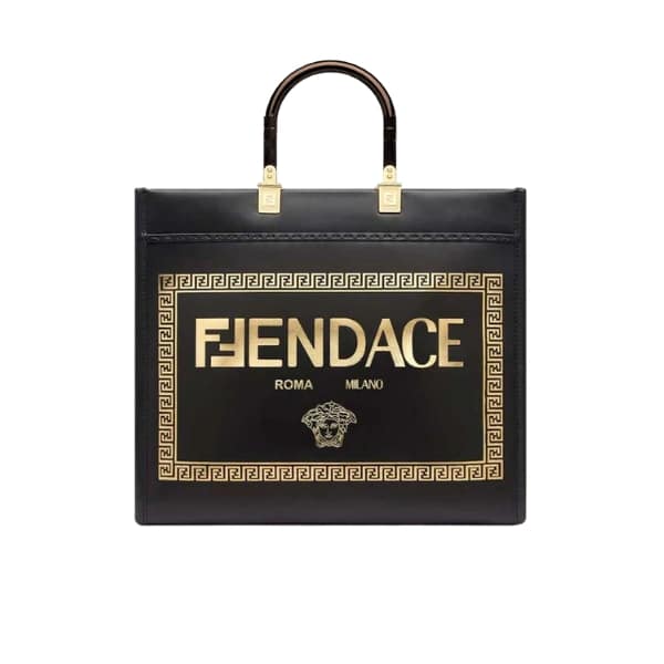 FENDI VERSACE SUNSHINE MEDIUM SHOPPER BAG FENDACE BLACK 35CM
