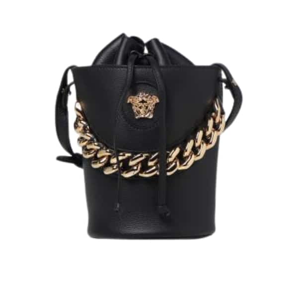 VERSACE LEATHER BUCKET BAG BLACK 19CM